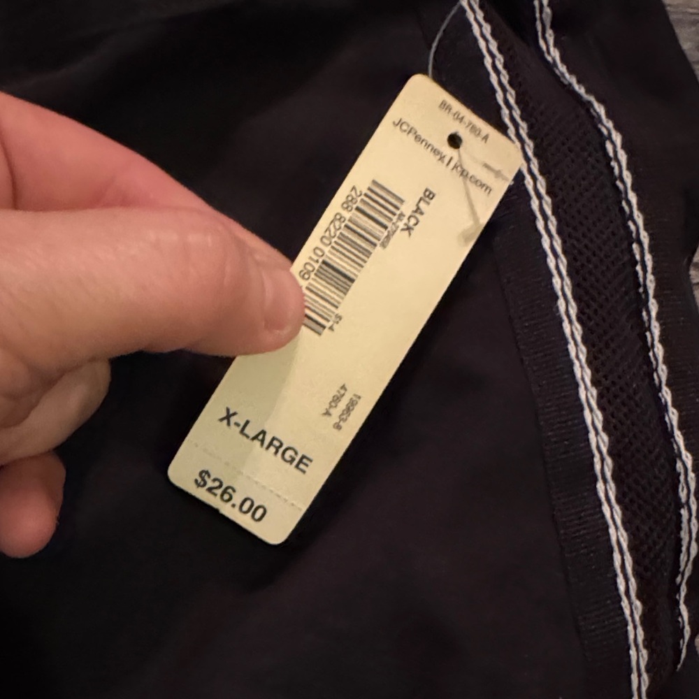 NWT St. John's Bay Black Swim Trunks with White Stripes / DG55 - Picture 2 of 4